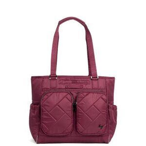 Lug Trotter Tote Bag Raspberry Red/Wine with Evermore Flora Green Interior